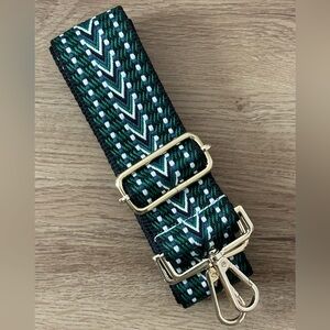 Tribal Pattern Green and Black Purse Crossbody Strap with Gold Hardware